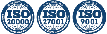ISO 20000-1, ISO 27001 and ISO 9001 certified